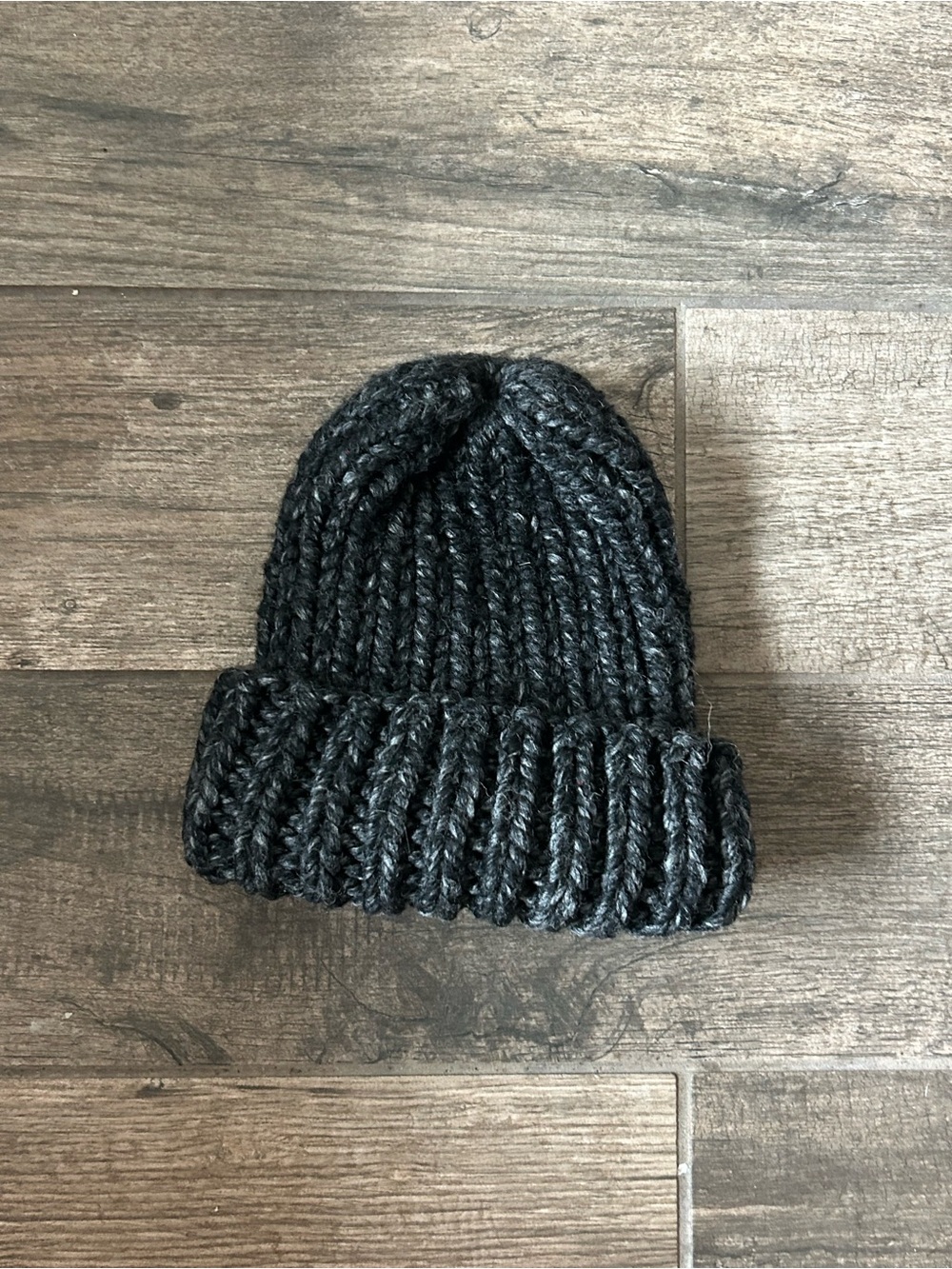 Handmade Unisex Cozy Charcoal Knit Wool Blend Chunky Cuff Beanie 11” NEW